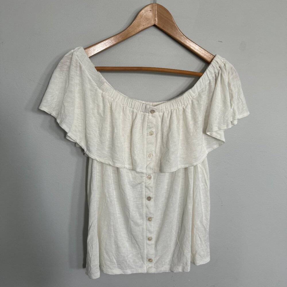 American Eagle Off The Shoulder Soft & Sexy Ivory Medium Blouse Button Detail